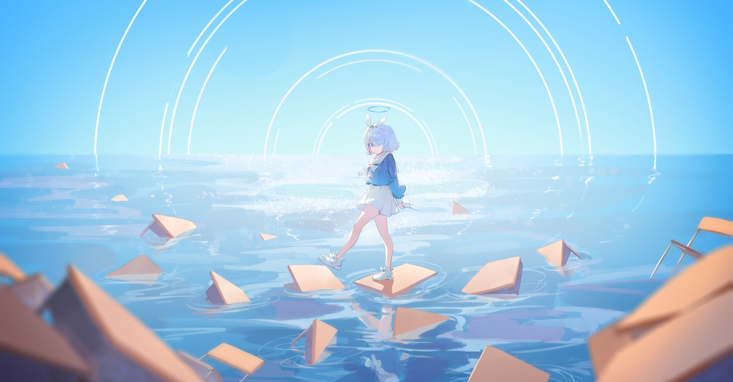 arona_(blue_archive), blue_archive, blue_eyes, blue_hair, bow, braids, halo, headband