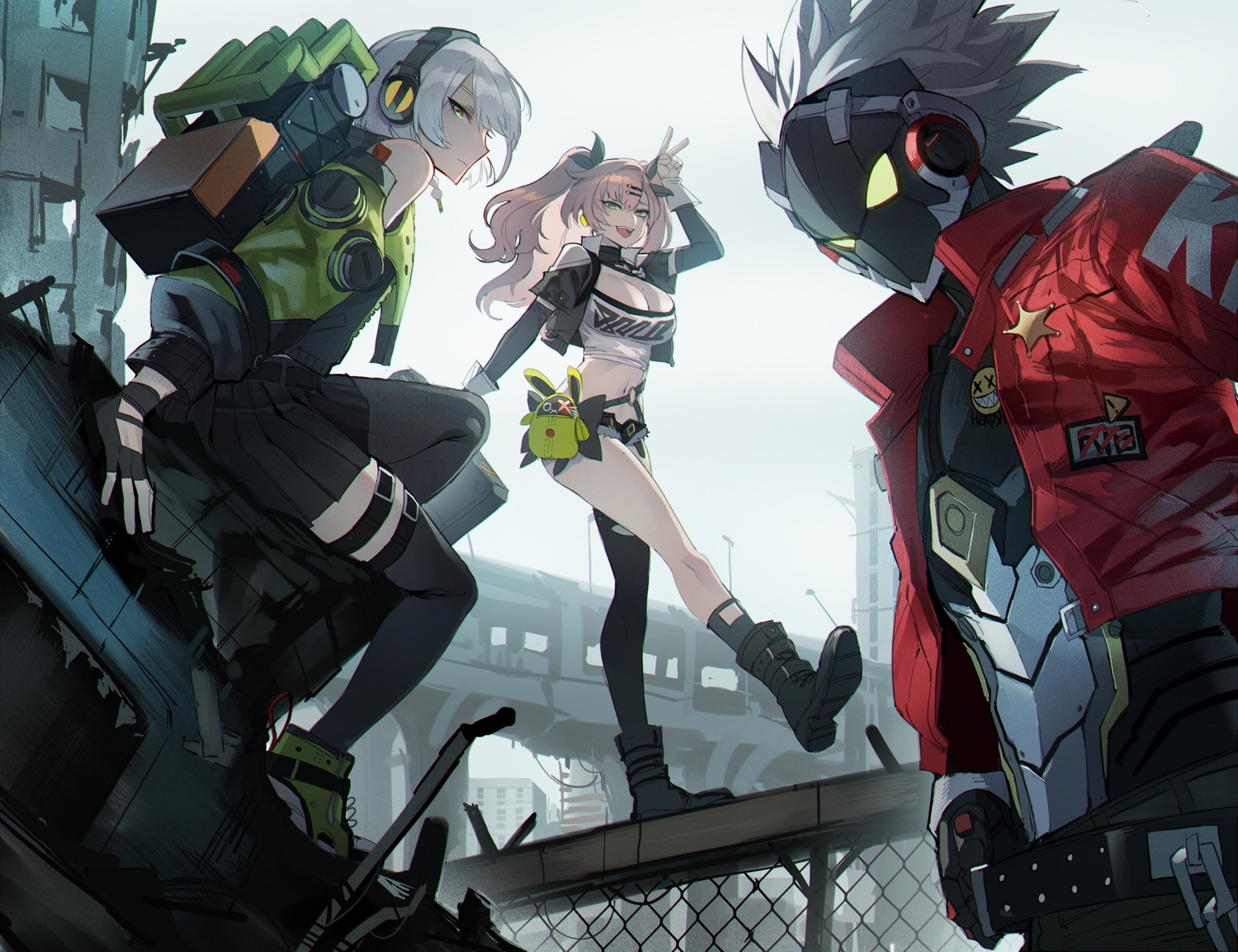 anby_demara, armor, billy_kid, blush, boots, building, city, garter