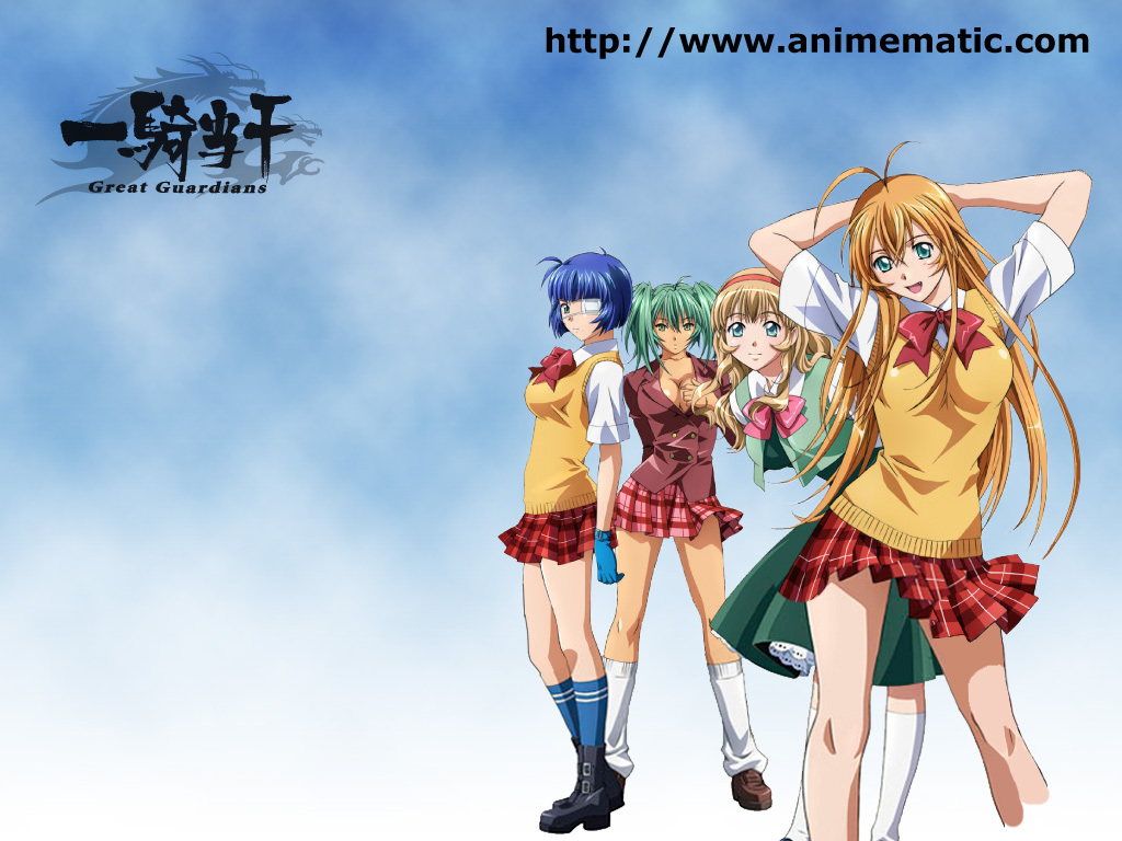 aqua_hair, blue_hair, breasts, brown_hair, cleavage, eyepatch, ikkitousen, ikkitousen~great_guardians~