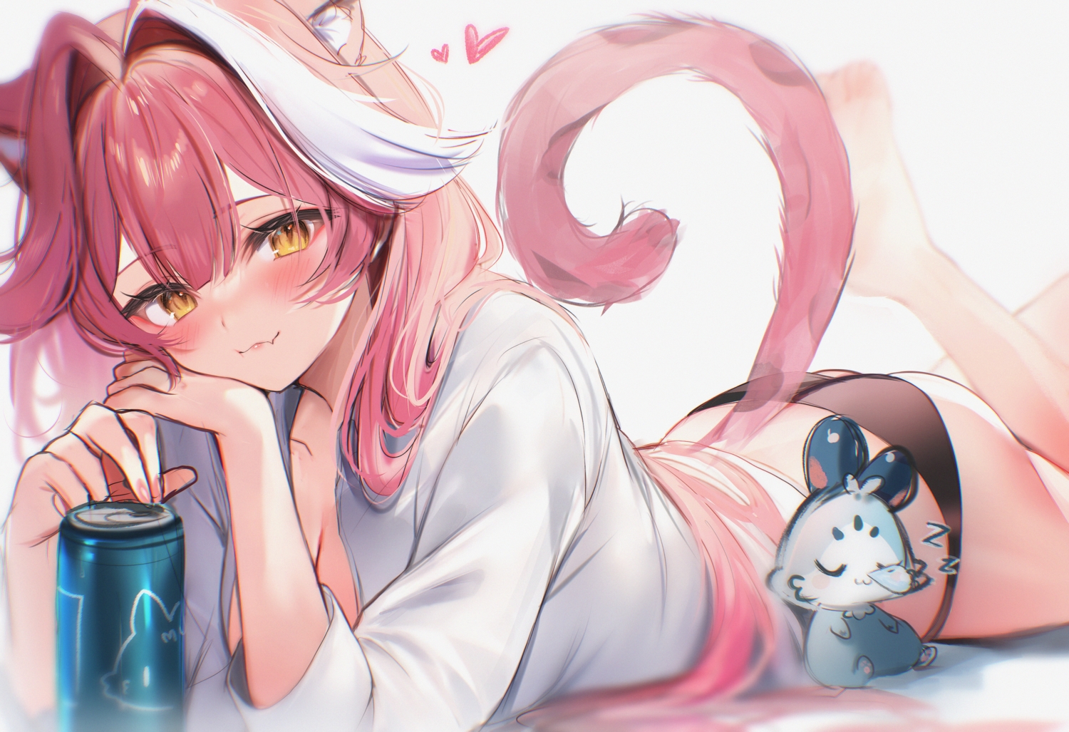animal_ears, ass, barefoot, blush, breasts, catgirl, cat_smile, cleavage