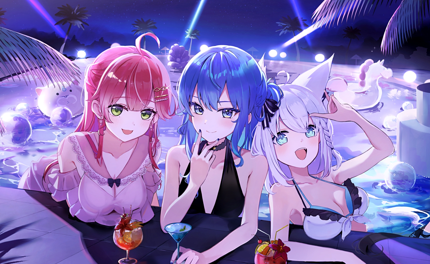 animal_ears, aqua_eyes, aya02ka, ball, bikini, blue_eyes, blue_hair, blush