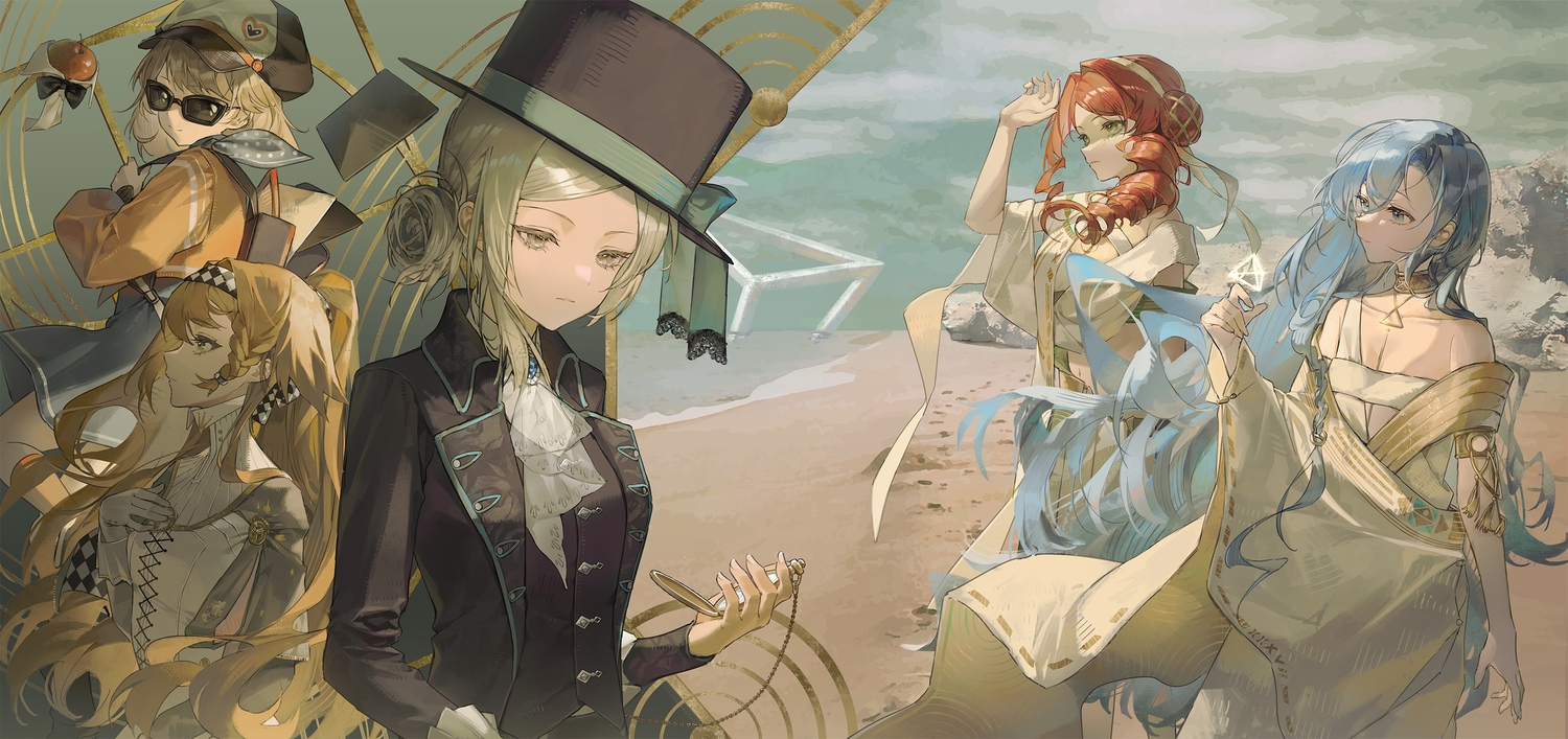 37_(reverse:1999), apple, apple_(reverse:1999), aqua_eyes, beach, blue_hair, book, bow