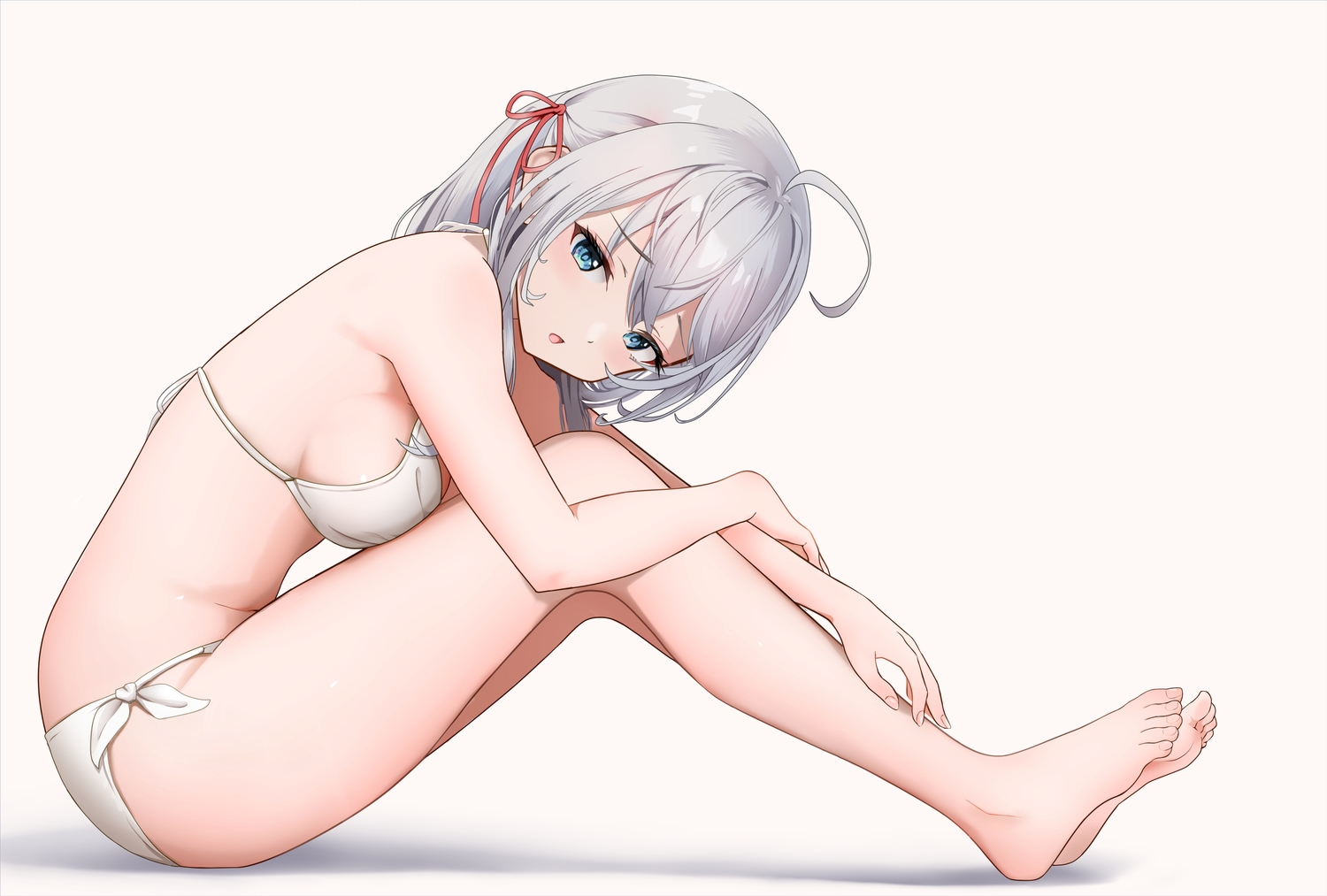 alisa_mikhailovna_kujou, barefoot, bikini, blue_eyes, breasts, gibun_(sozoshu), gray_hair, swimsuit, tokidoki_bosotto_roshia-go_de_dereru_tonari_no_arya-san, white