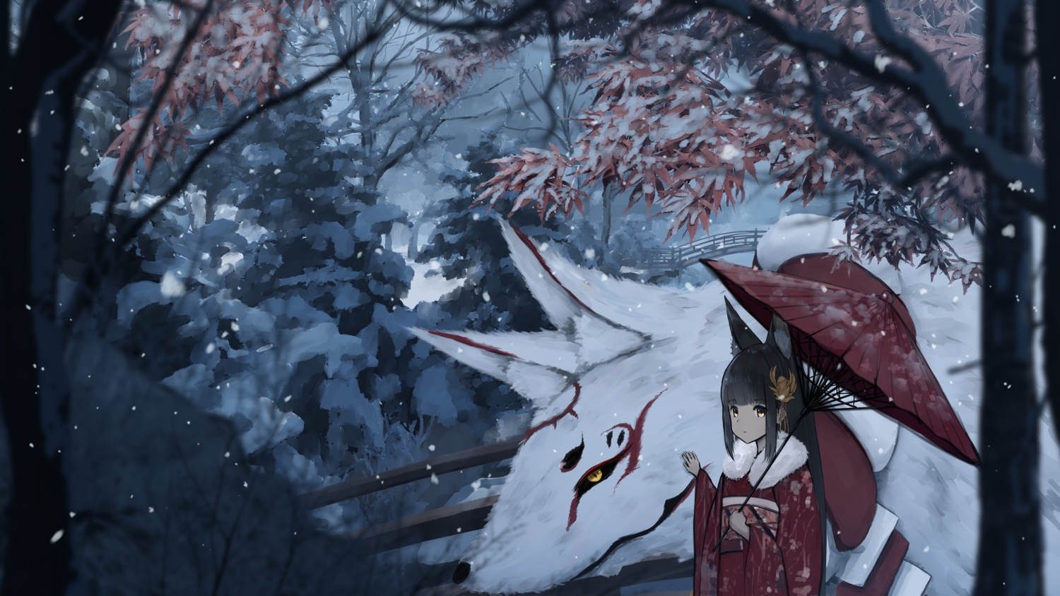 animal, anthropomorphism, azur_lane, dan-98, fox, japanese_clothes, kimono, leaves