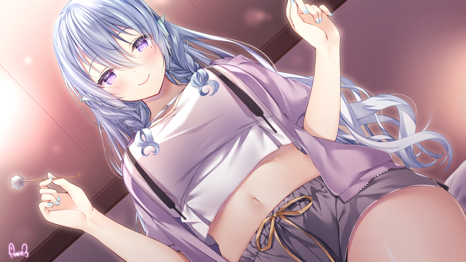 animal_ears, blue_hair, blush, bow, close, drop.b, hood, iris_lucen