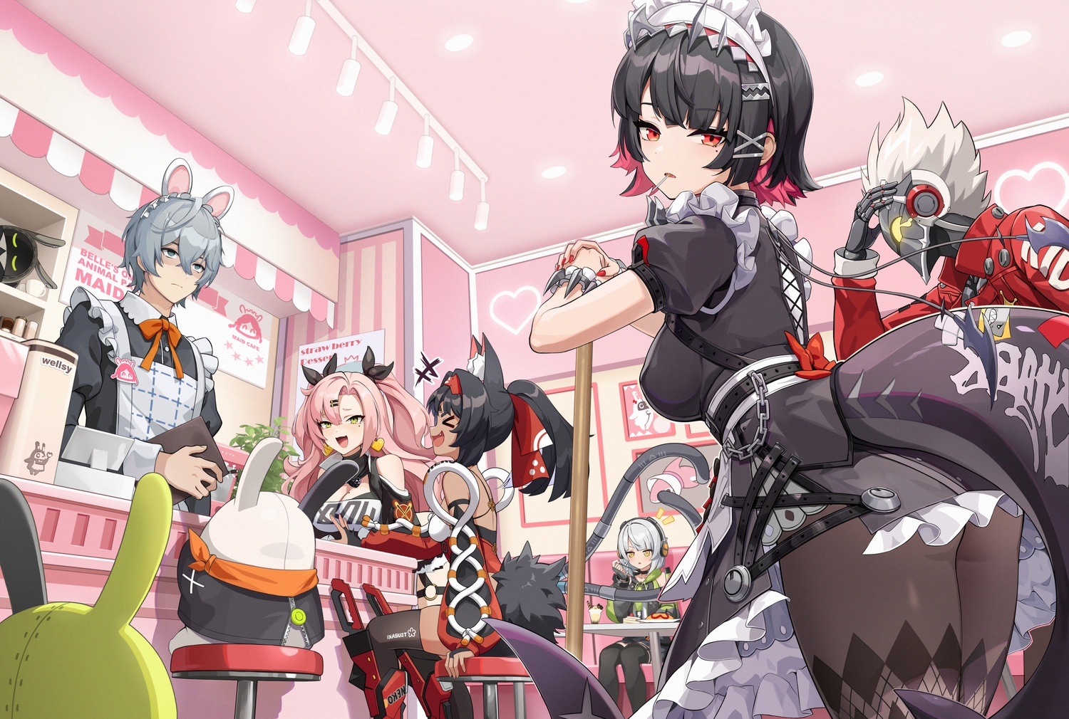 anby_demara, animal_ears, apron, aqua_eyes, armor, ass, billy_kid, black_hair