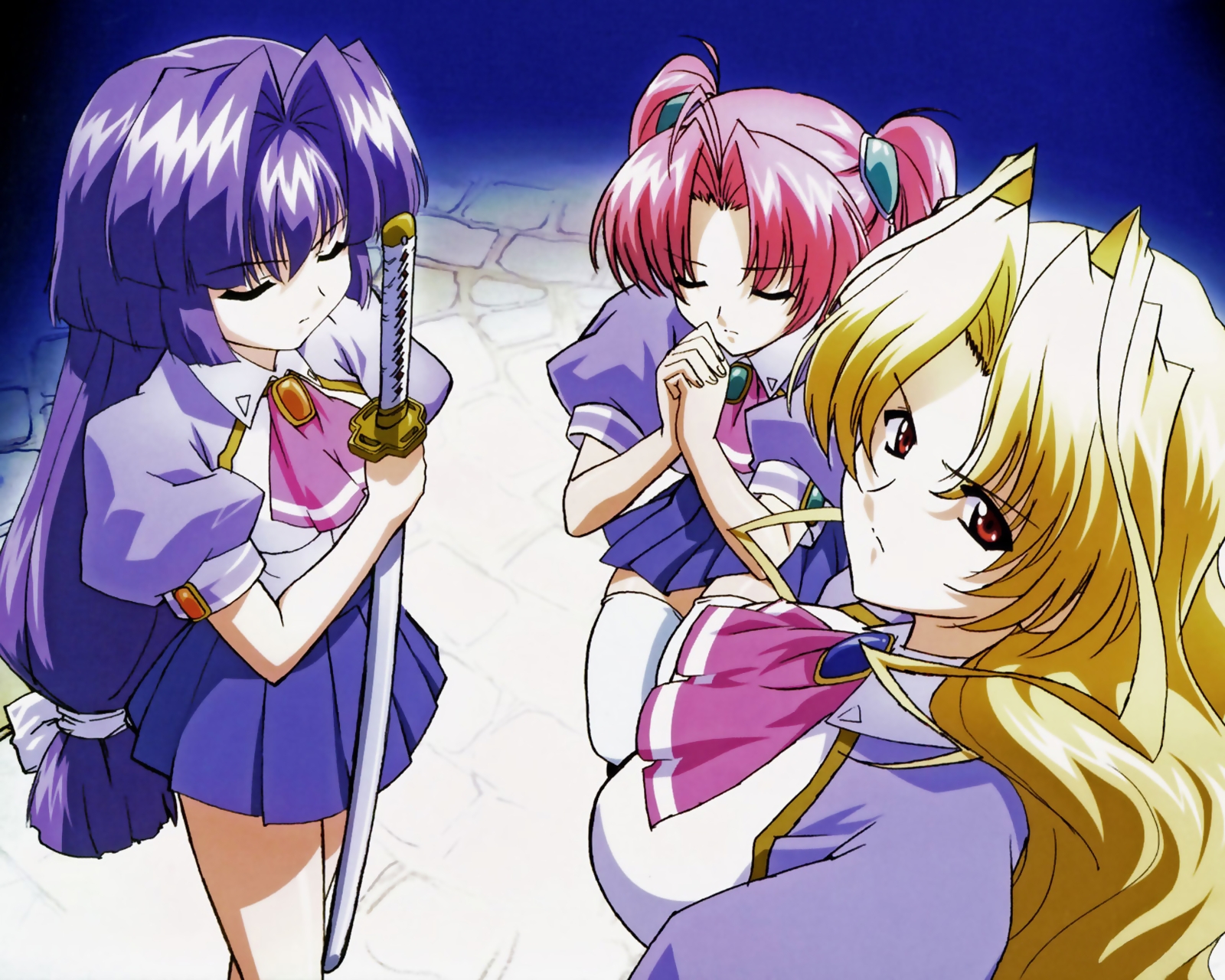 kamishiro_rin, kazetsubaki_kuriko, maburaho, miyama_yuna, school_uniform