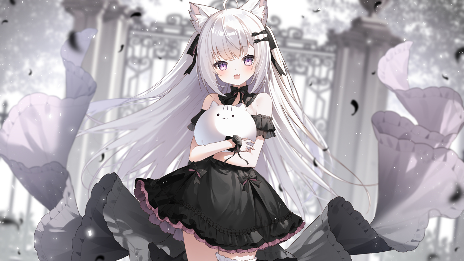 animal_ears, blush, bow, catgirl, cat_smile, choker, dress, fang