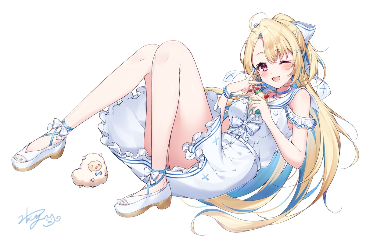 avatar_2.0_project, blonde_hair, blush, bow, cat_smile, cherry, choker, dress