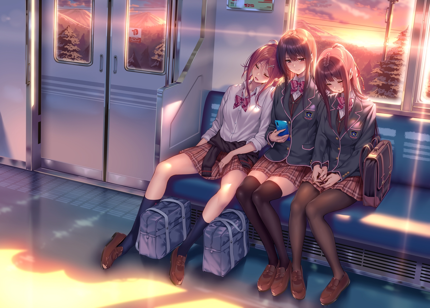 brown_hair, hanikami_kanojo, long_hair, minazumi_kasane, myouga_satsuki, phone, piromizu, ponytail