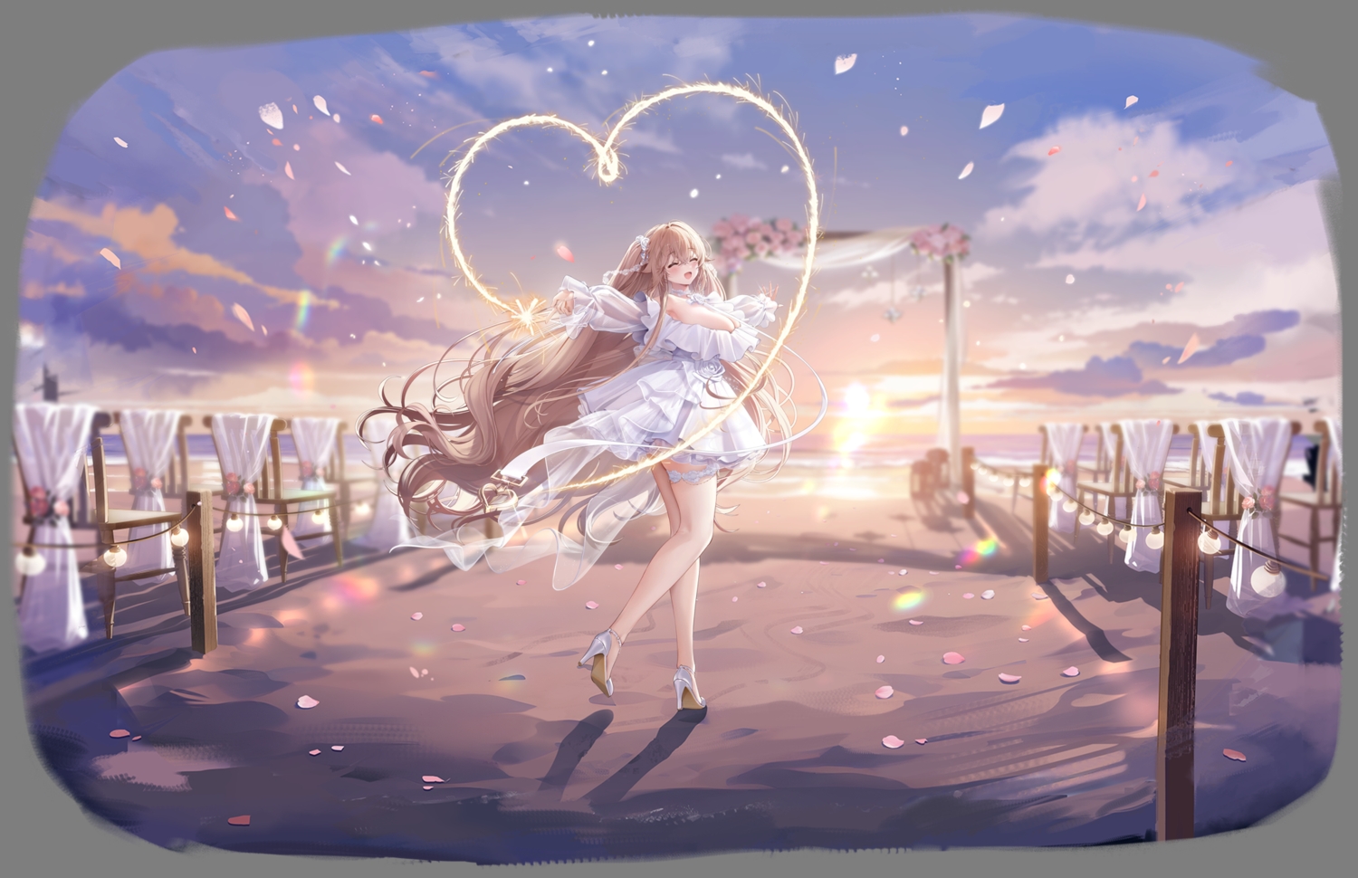 anchorage_(azur_lane), anthropomorphism, azur_lane, blush, breasts, brown_hair, cleavage, clouds