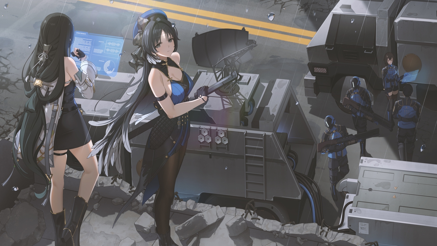 baizhi_(wuthering_waves), black_eyes, black_hair, boots, bow, braids, breasts, cape