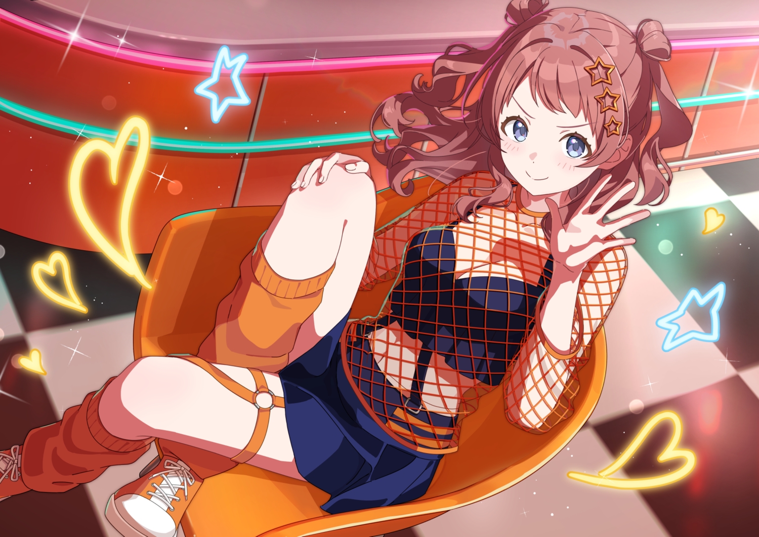 blue_eyes, blush, breasts, brown_hair, cleavage, gakuen_idolmaster, hanami_saki, heart