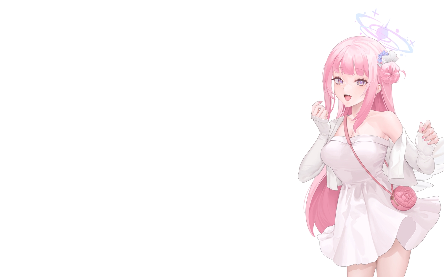 blue_archive, breasts, cleavage, dress, halo, long_hair, misono_mika, pink_hair