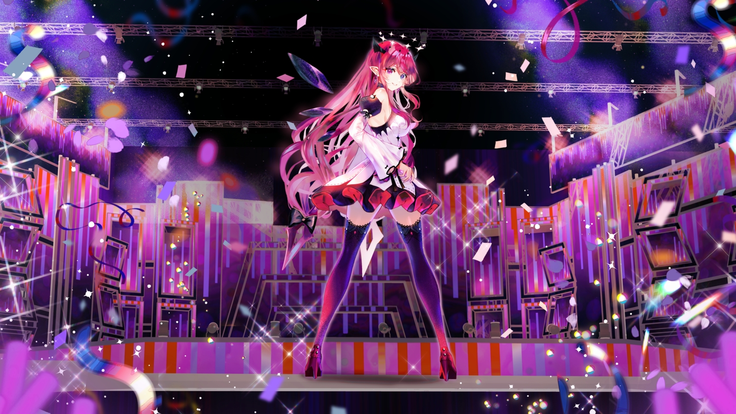 bicolored_eyes, bow, choker, dress, hololive, horns, irys_(hololive), long_hair