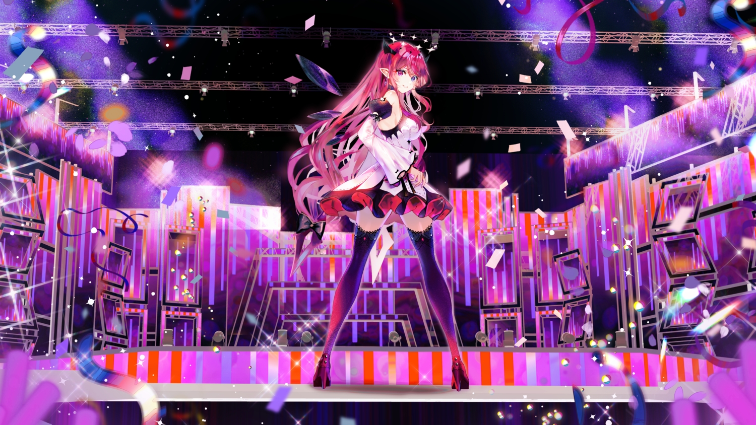 bicolored_eyes, bow, choker, dress, hololive, horns, irys_(hololive), long_hair