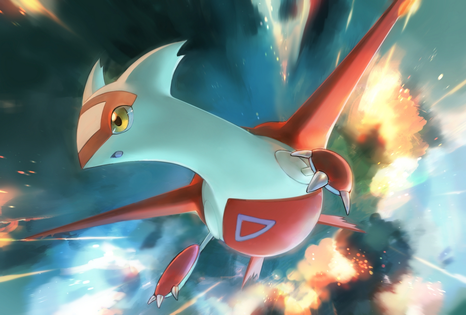 close, clouds, day_walker1117, latias, no_humans, pokemon, sky, yellow_eyes