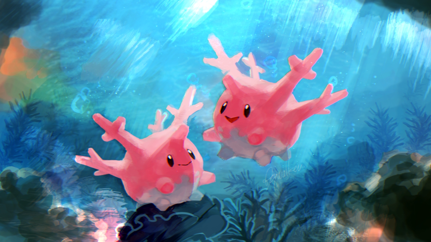 corsola, day_walker1117, no_humans, pokemon, signed, underwater, water