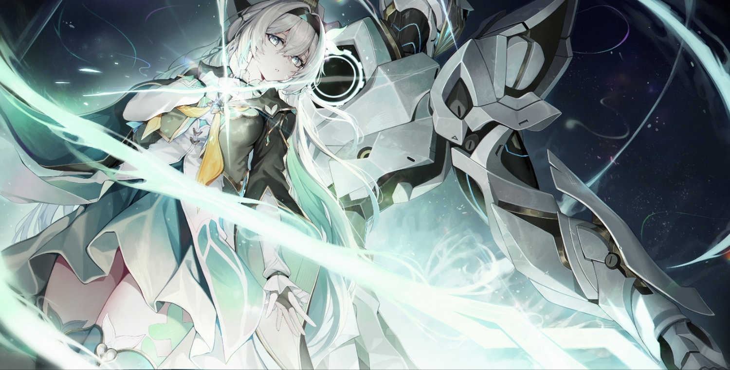 dress, firefly_(honkai:_star_rail), gloves, gray_hair, headband, honkai_(series), honkai:_star_rail, long_hair