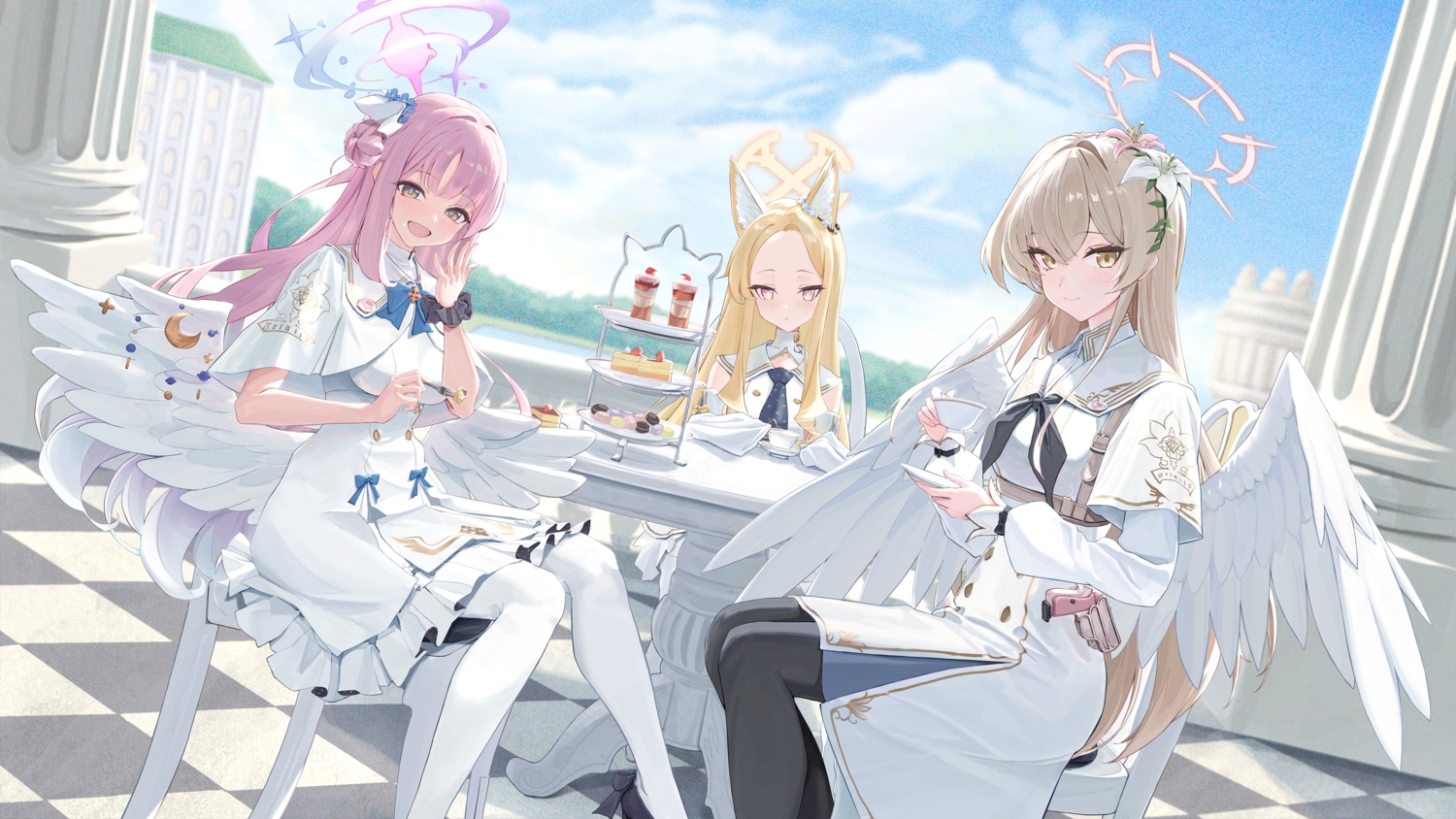 animal_ears, blonde_hair, blue_archive, blush, bocchi_(kuropom7), bow, brown_eyes, brown_hair