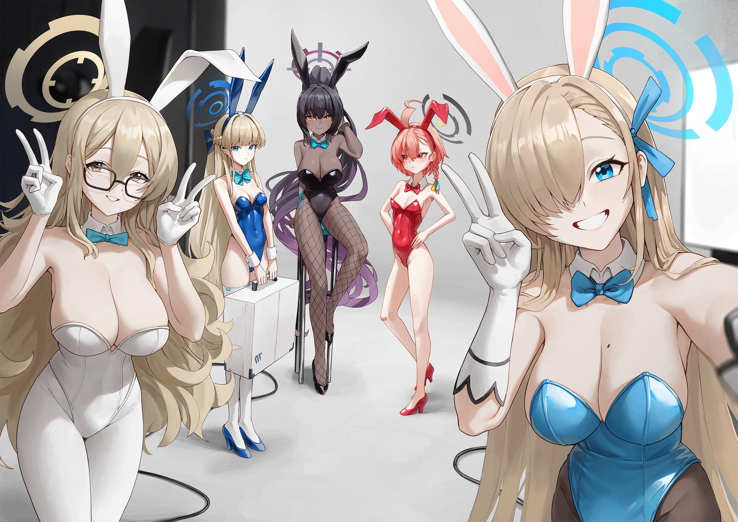 animal_ears, asuma_toki, bandaid, black_hair, blonde_hair, blue_archive, blue_eyes, blush