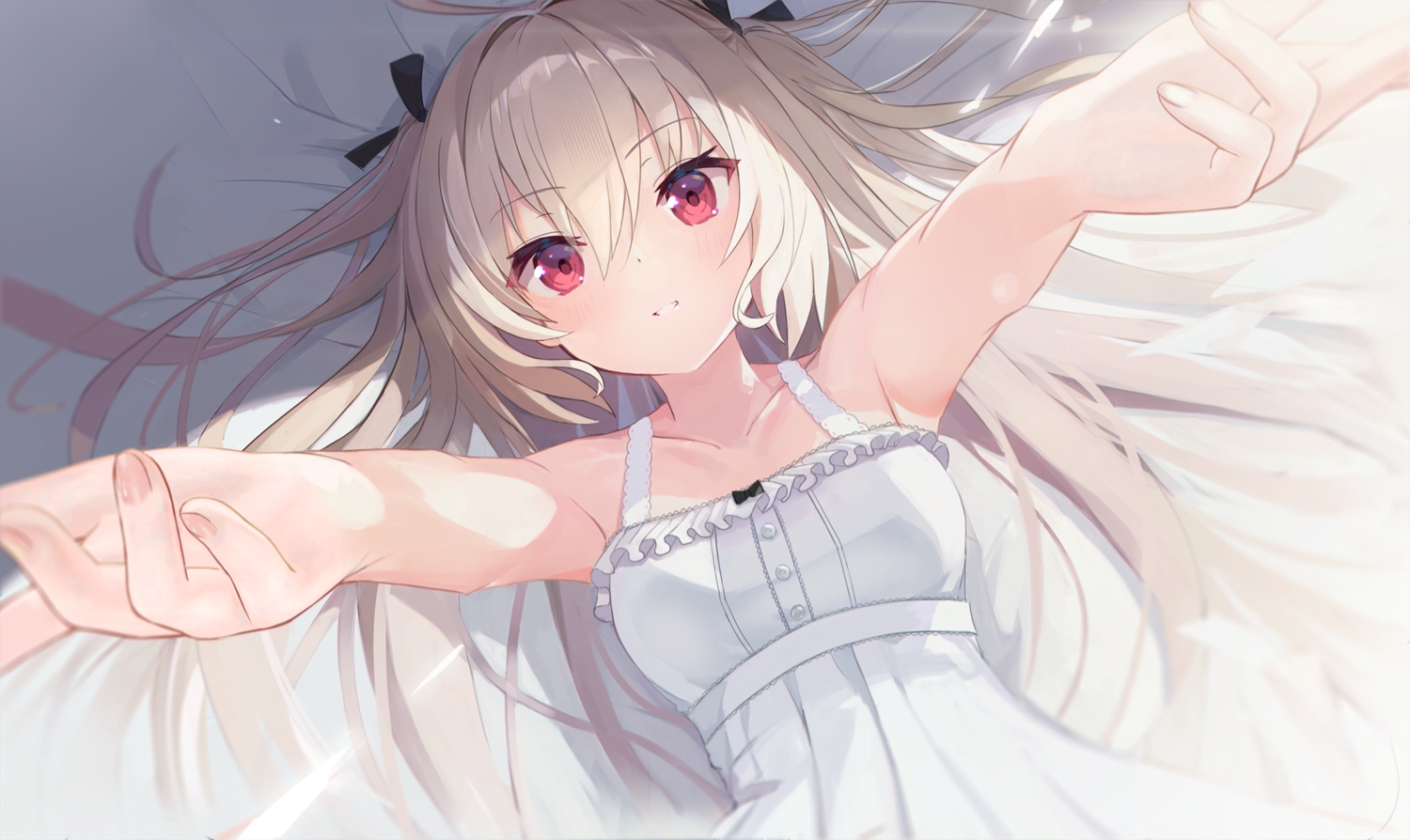 atri_(atri_-my_dear_moments-), atri_-my_dear_moments-, blonde_hair, blush, close, doruzou18, dress, long_hair, red_eyes, summer_dress, twintails