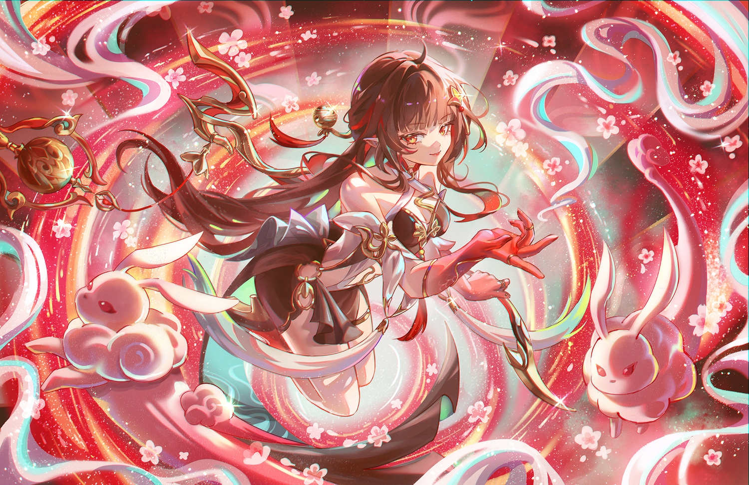 animal, breasts, brown_hair, cleavage, dress, honkai_(series), honkai:_star_rail, jessica_wijaya