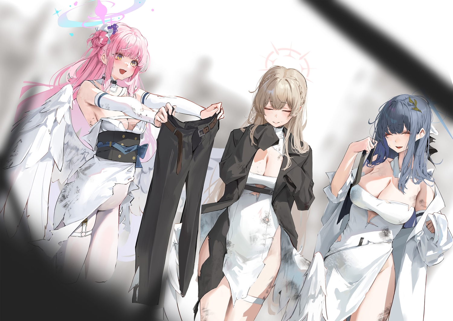 black_hair, blue_archive, blush, bow, braids, breasts, brown_hair, choker