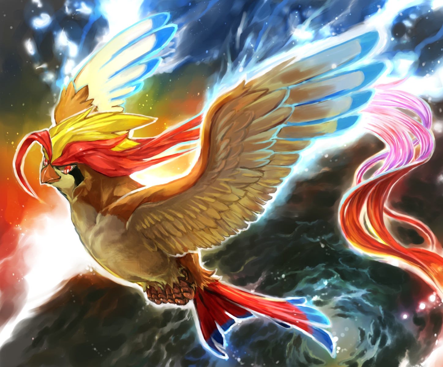 animal, bird, day_walker1117, mega_pidgeot, no_humans, pidgeot, pokemon, red_eyes