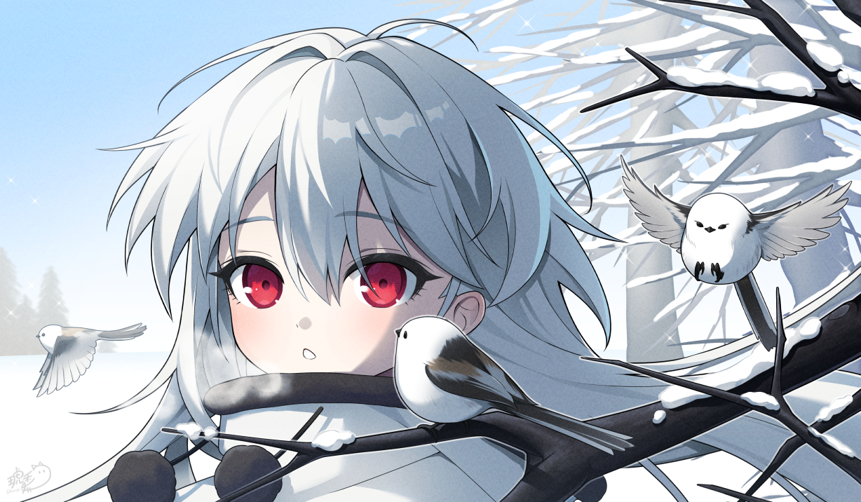 aliasing, animal, anthropomorphism, bird, close, gray_hair, hood, konogi_nogi