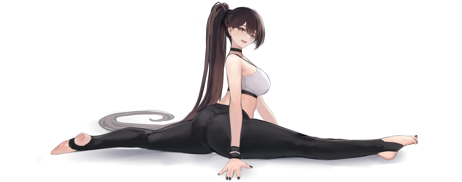 anthropomorphism, ass, azur_lane, barefoot, brown_hair, chiyu1182, choker, long_hair