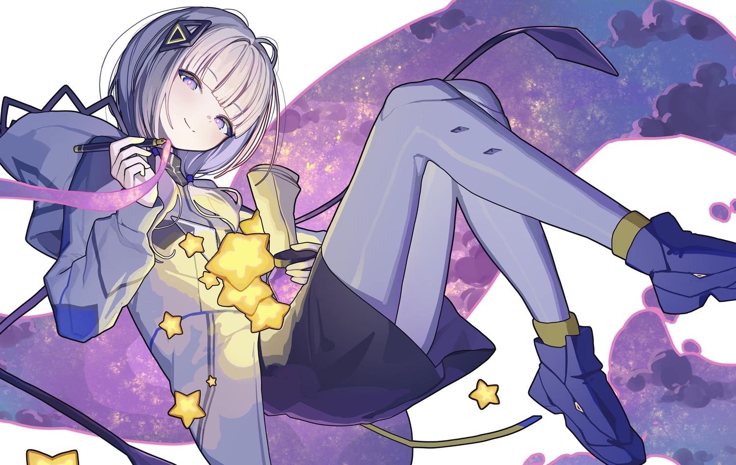 cevio, clouds, gray_hair, hood, kafu_(cevio), long_hair, ningen_mame, purple_eyes