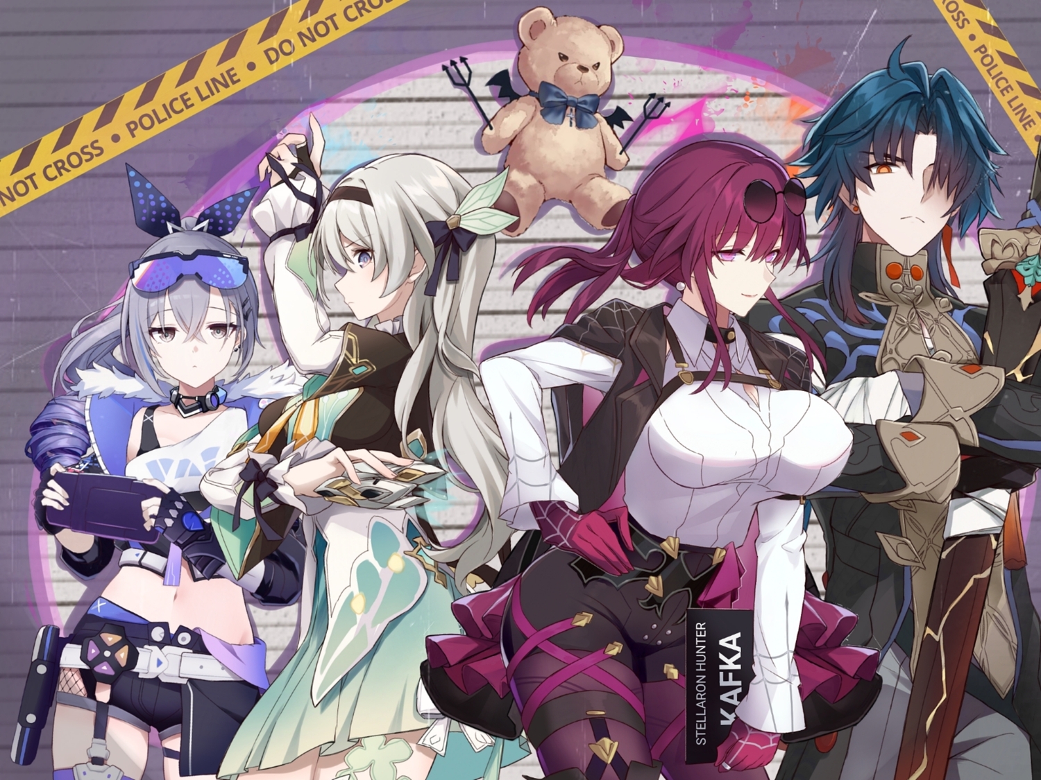 aqua_hair, blade_(honkai:_star_rail), bow, breasts, cape, chinese_clothes, choker, dress