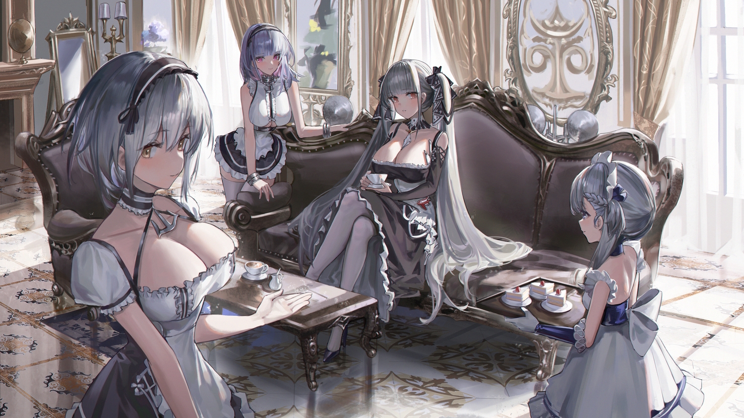 anthropomorphism, apron, azur_lane, belchan_(azur_lane), belfast_(azur_lane), blue_eyes, bow, braids