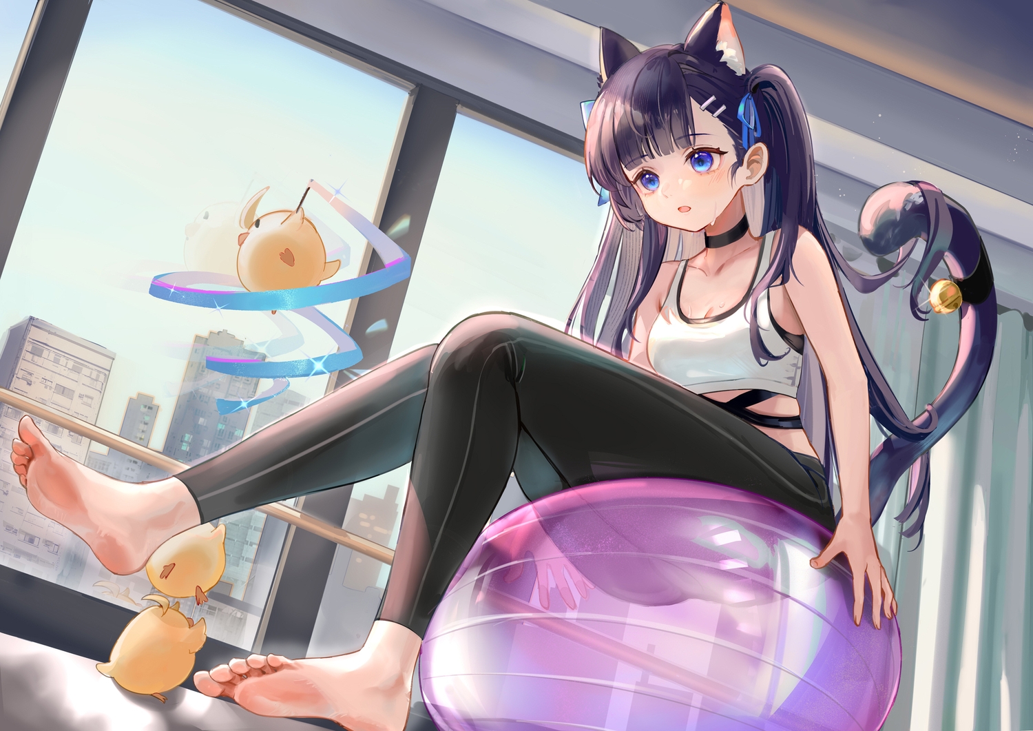 animal, animal_ears, anthropomorphism, ass, azur_lane, ball, barefoot, bell