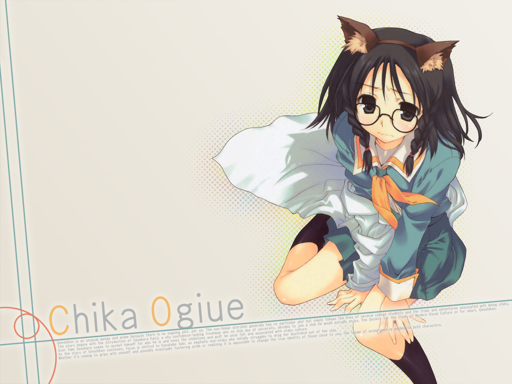 animal_ears, black_hair, catgirl, cosplay, genshiken, glasses, mitsumi_misato, ogiue_chika