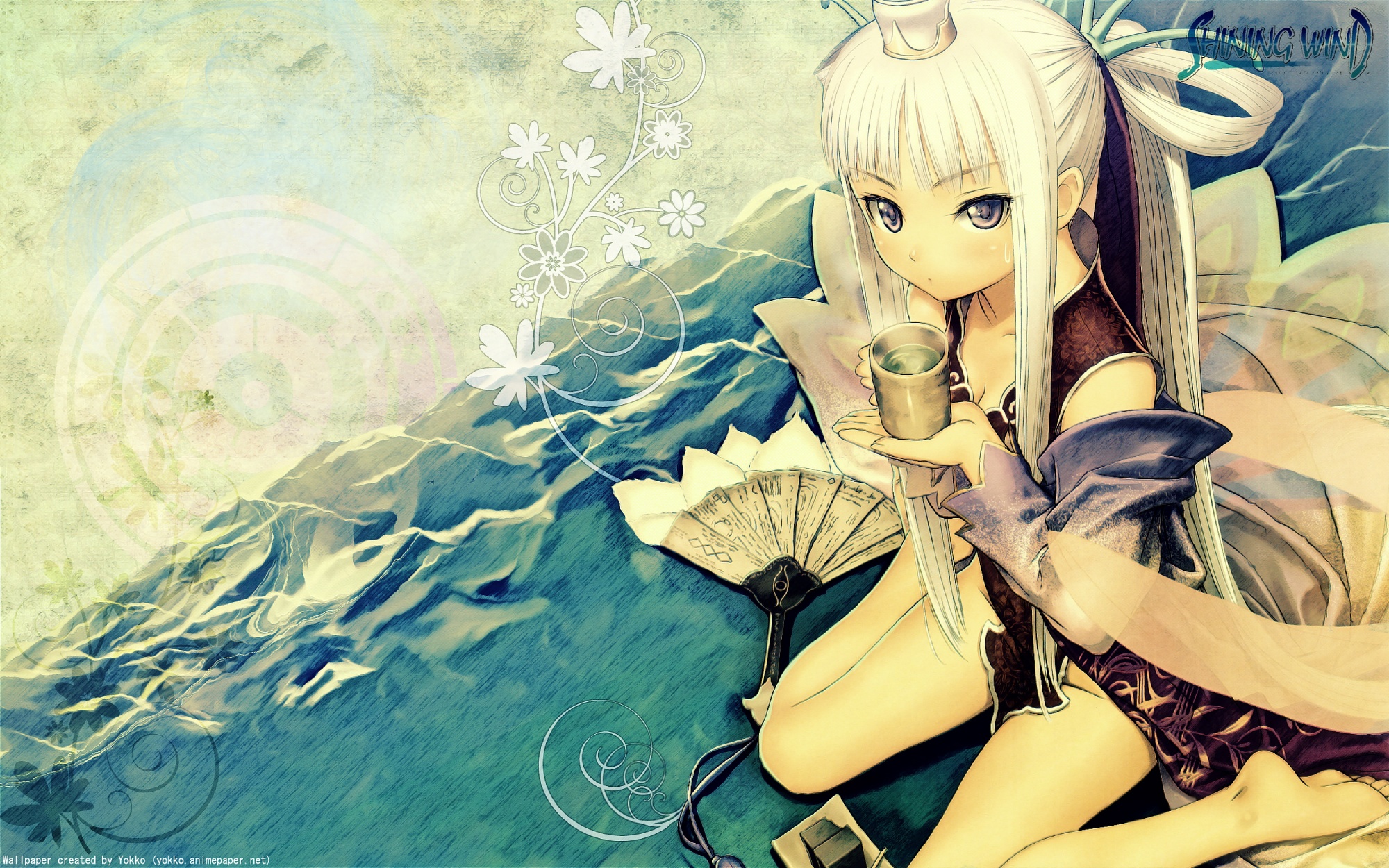 barefoot, houmei, shining_wind, taka_tony, white_hair