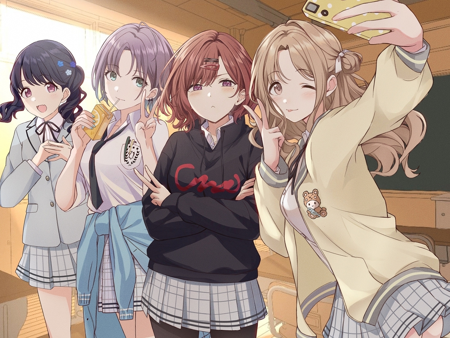 aqua_eyes, asakura_tooru, black_hair, blush, bow, brown_eyes, brown_hair, camera