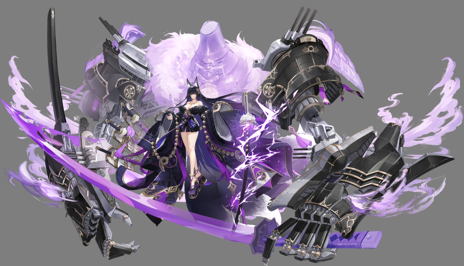 animal_ears, anthropomorphism, armor, azur_lane, black_hair, breasts, brown_eyes, cleavage