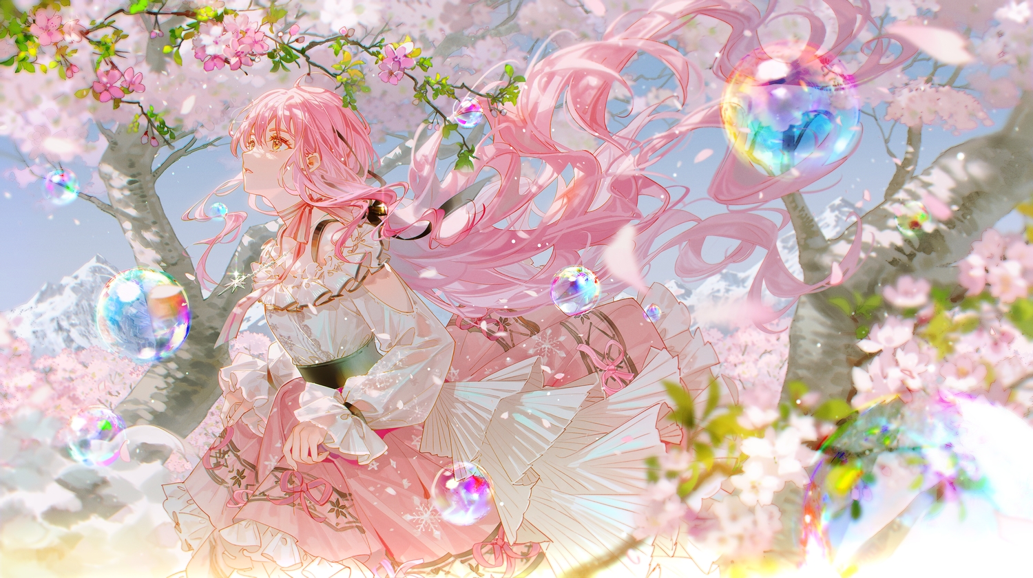 blush, bow, bubbles, choker, dress, flowers, infinity_nikki, lolita_fashion