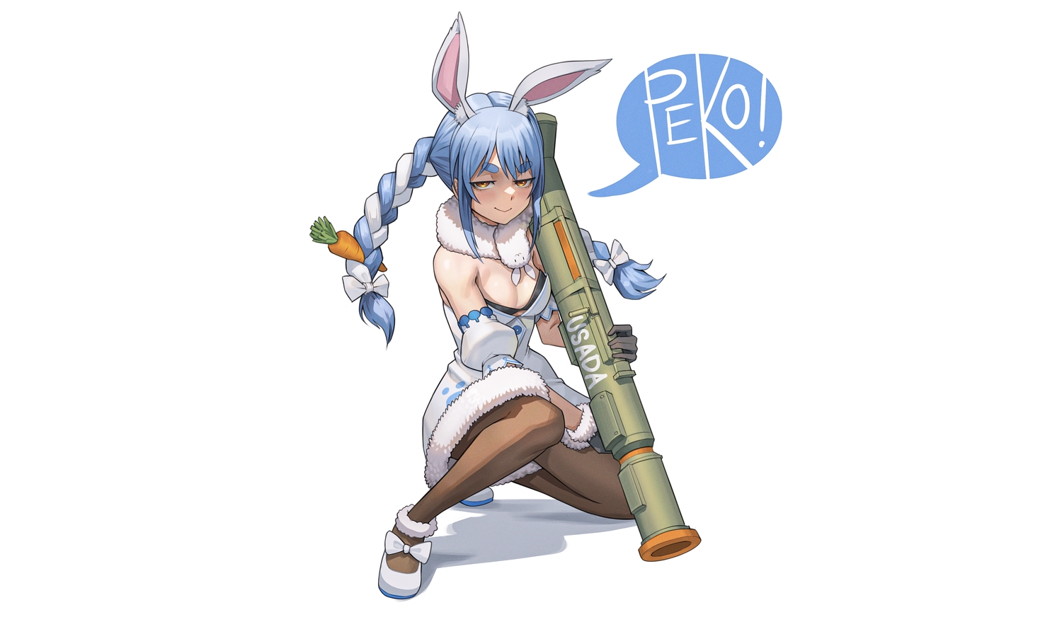 animal_ears, bikini_top, blue_hair, braids, breasts, bunny_ears, bunnygirl, cleavage