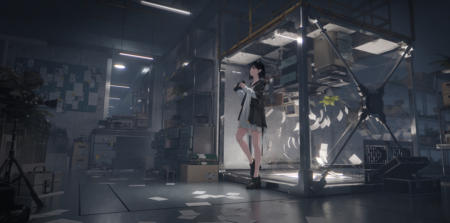 3d, animal_ears, black_hair, braids, camera, catgirl, computer, dress