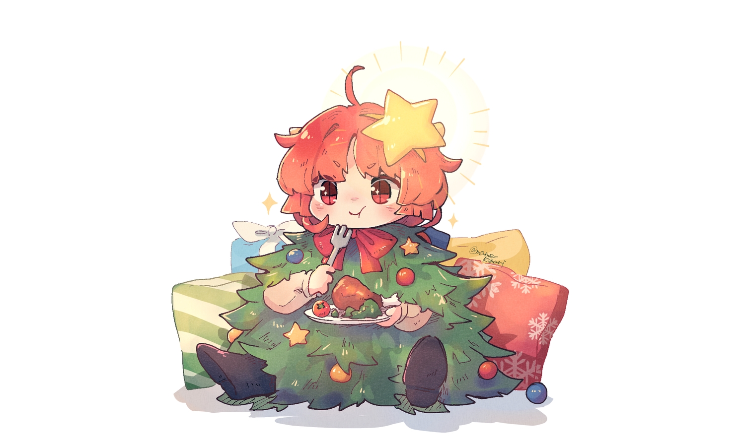 blush, boots, bow, christmas, food, loli, mame_komari, original