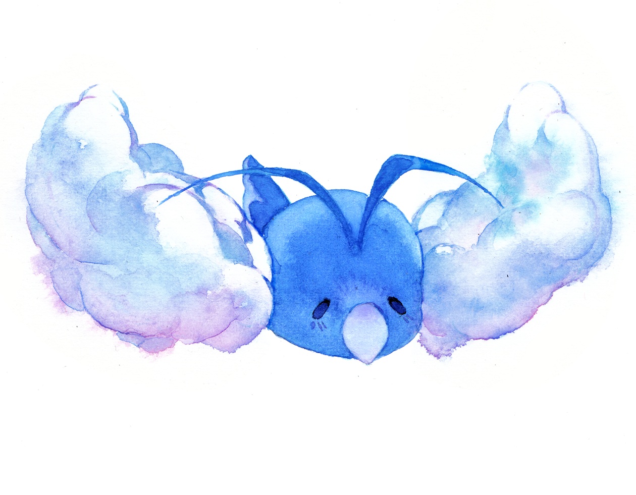 animal, bird, close, clouds, no_humans, pokemon, polychromatic, salamanshe, swablu, white
