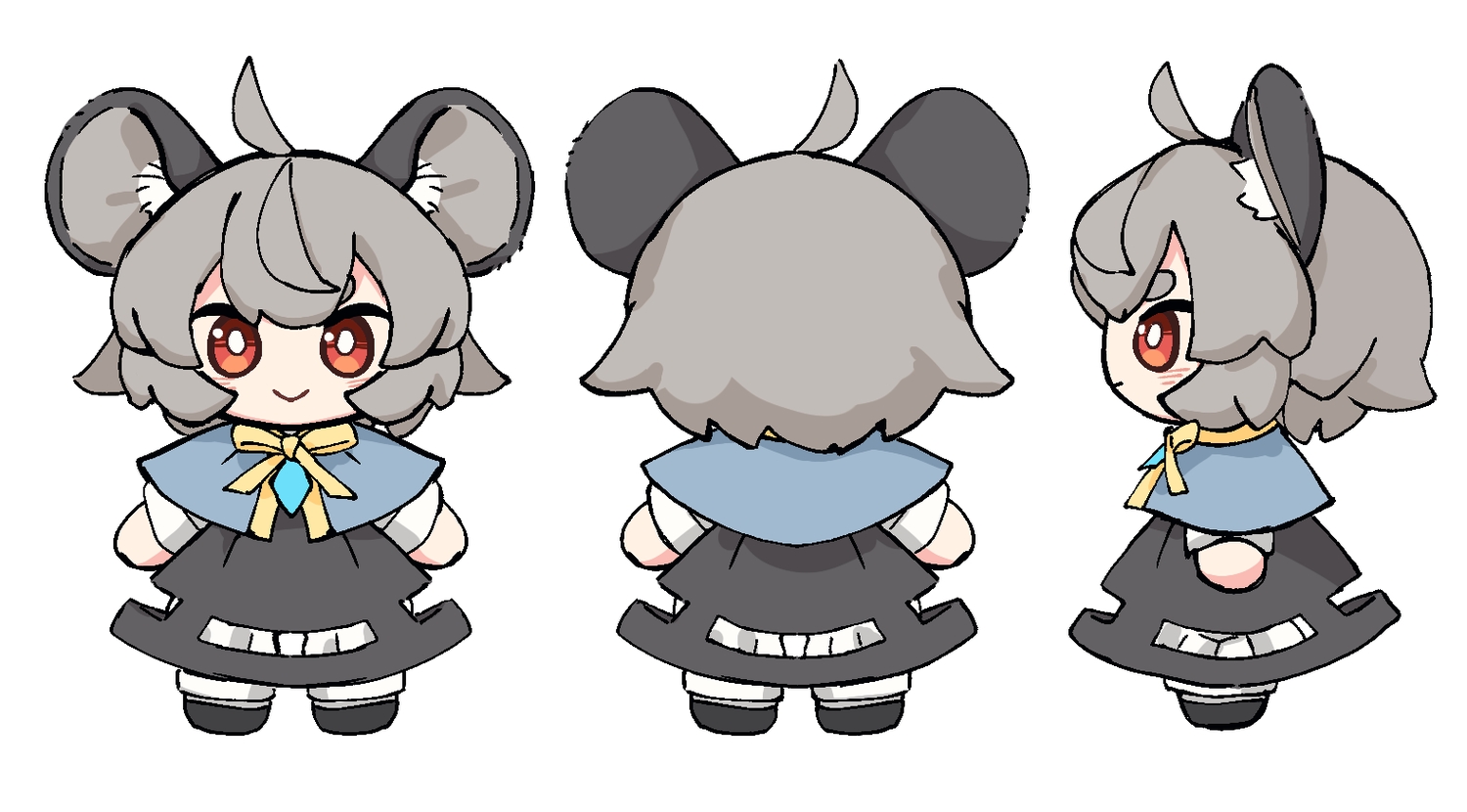 animal_ears, blush, cape, doll, dress, gray_hair, mame_komari, mousegirl