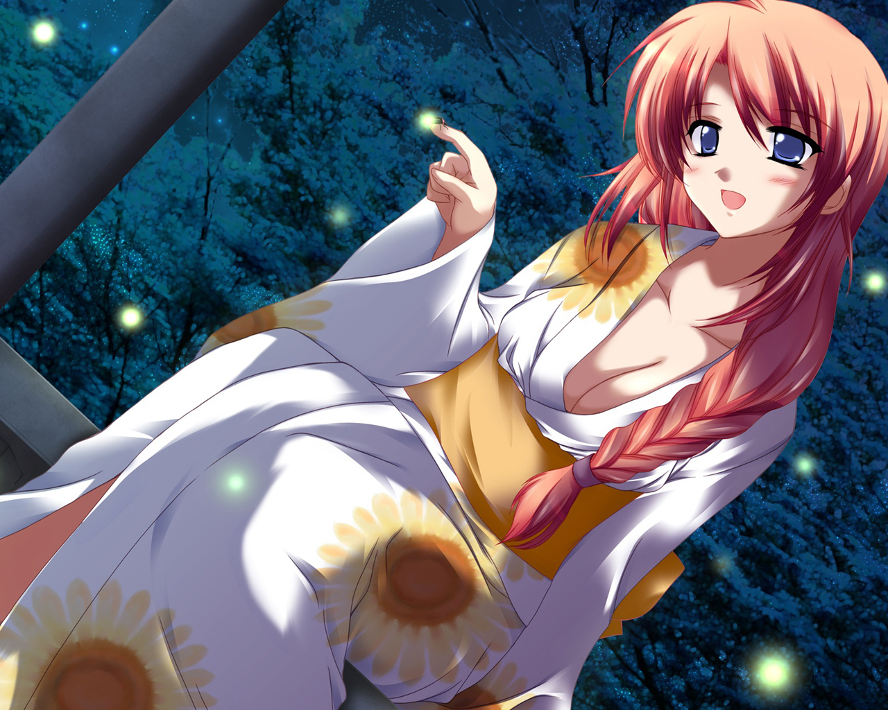 blue_eyes, braids, breasts, ibuki_pon, japanese_clothes, pink_hair, yukata