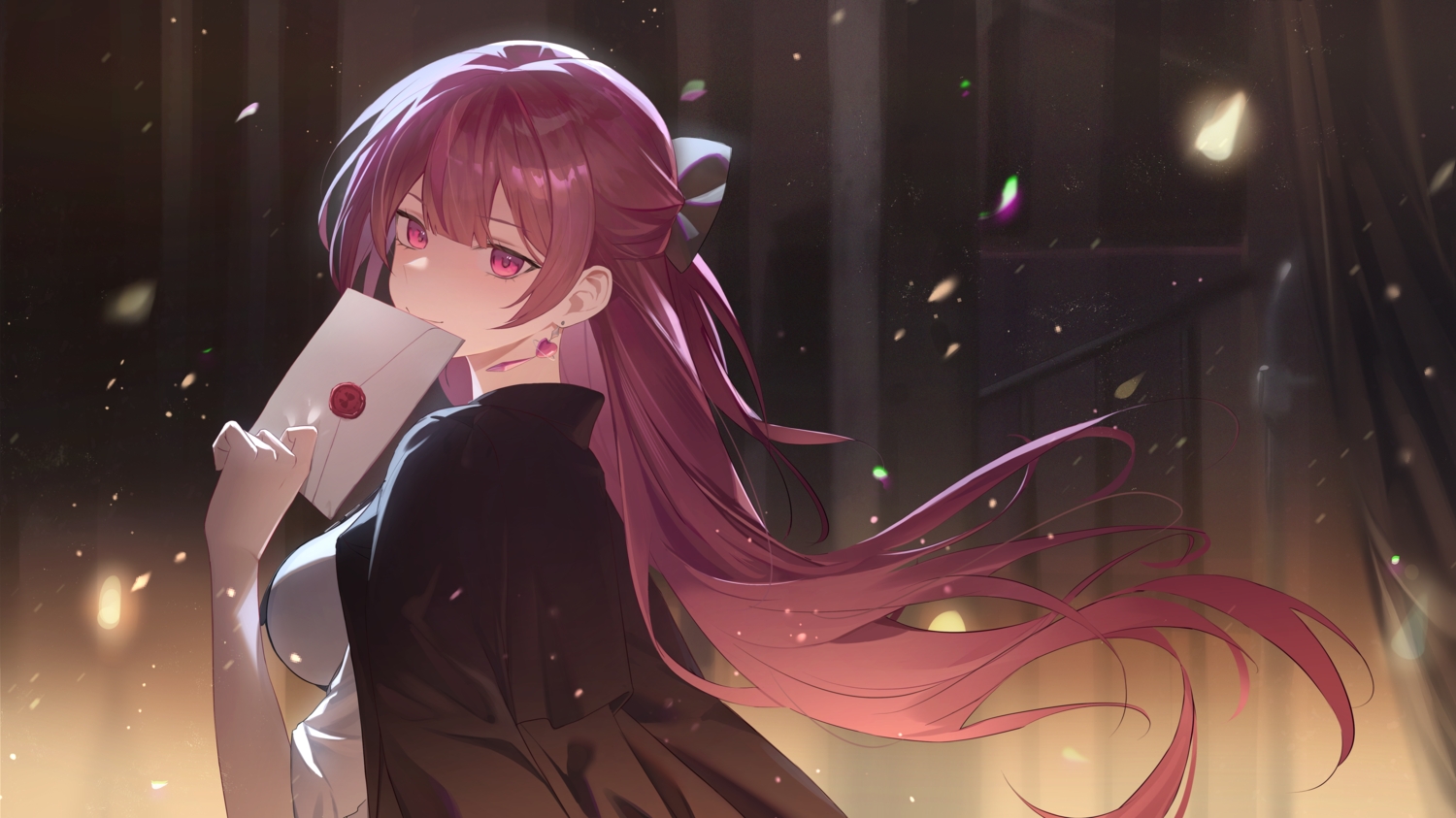 cape, dust_(mth), jururu, long_hair, paper, purple_eyes, purple_hair, shirt
