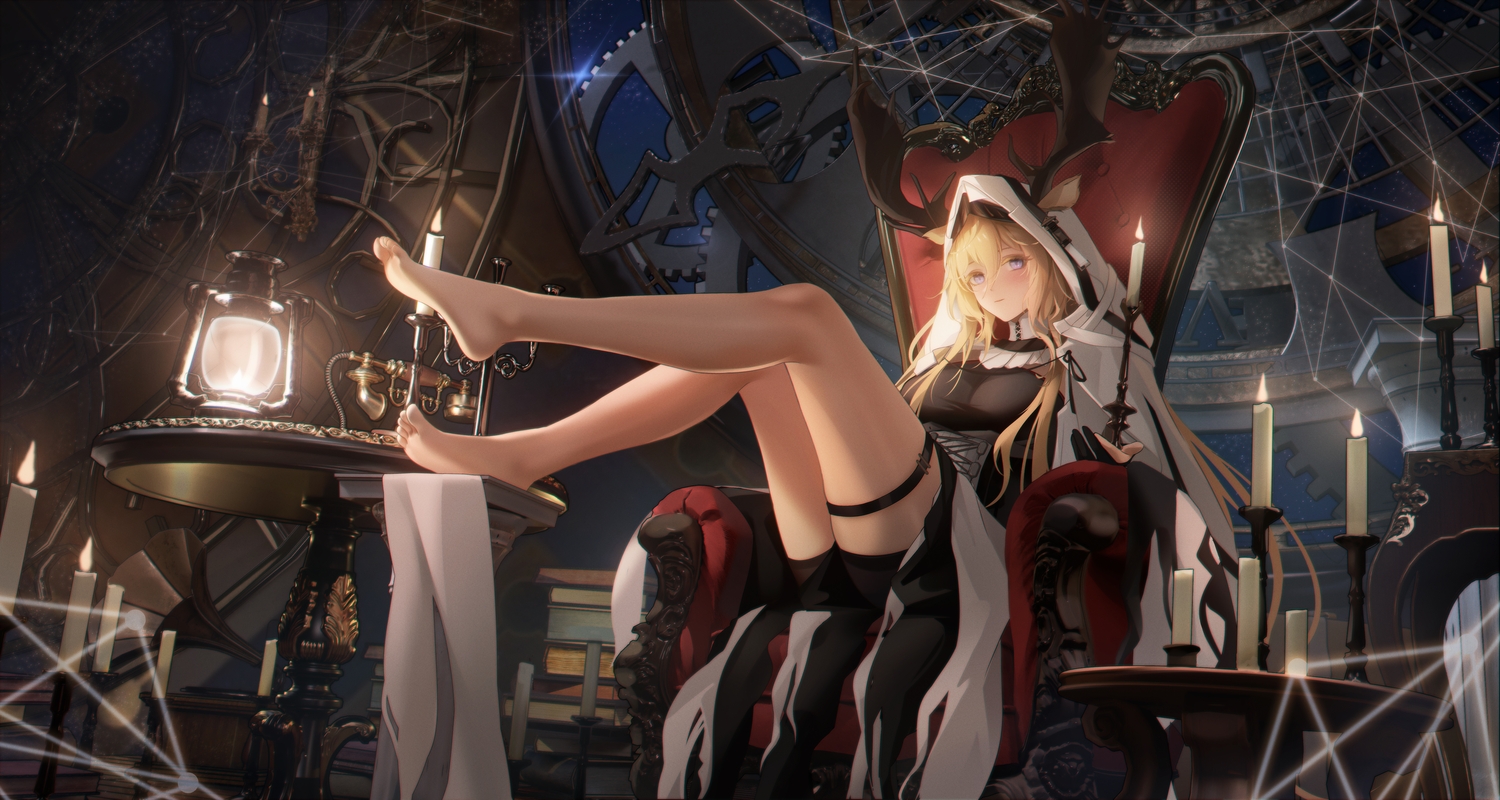 3d, animal_ears, arknights, bike_shorts, blonde_hair, corset, garter, gloves, hood, horns, ling_dianxia, long_hair, night, phone, purple_eyes, shorts, sky, viviana_(arknights)