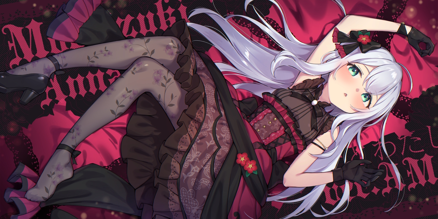 bow, dress, flat_chest, gloves, goth-loli, gray_hair, green_eyes, idolmaster, idolmaster_million_live!, lolita_fashion, long_hair, mochizuki_anna, pantyhose, shennai_misha