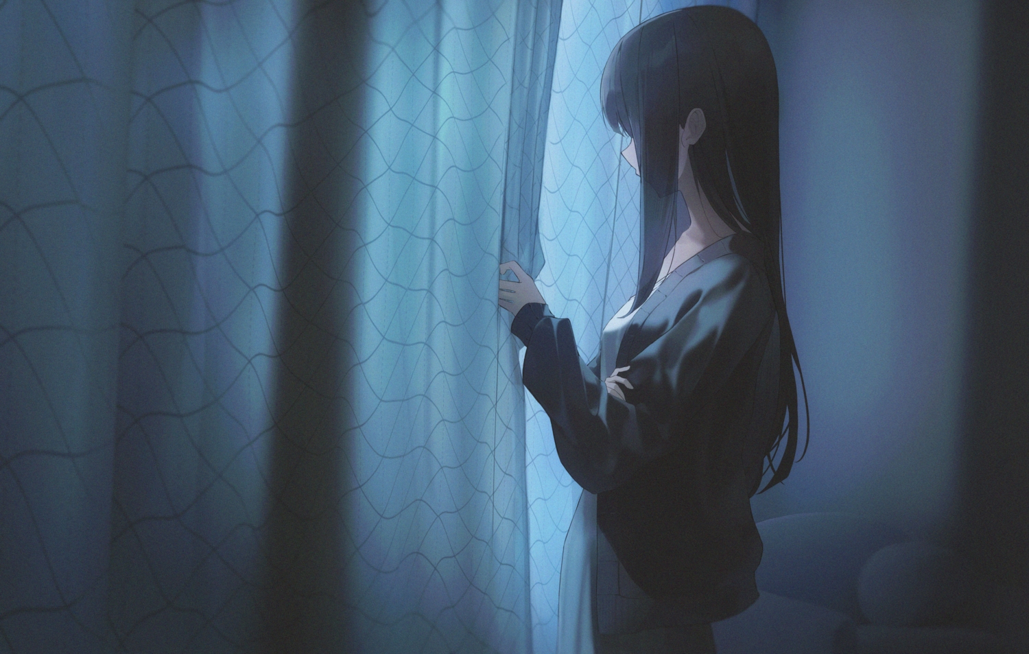 black_hair, dark, dress, long_hair, original, shiina_1001
